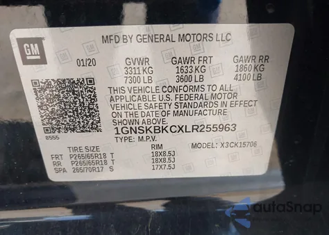 2020 Chevrolet Tahoe 4Wd Lt z USA, uszkodzony, nr VIN 1GNSKBKCXLR255963